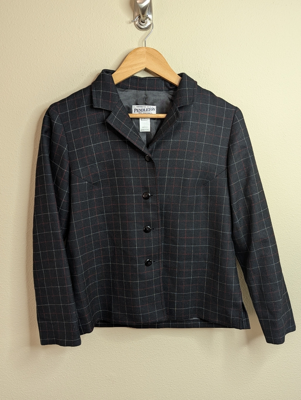 Pendleton 100% Virgin Wool Blazer | Windowpane Plaid | Size 6 Petite